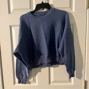 Blue Ribbed Aerie Cropped Sweatshirt
